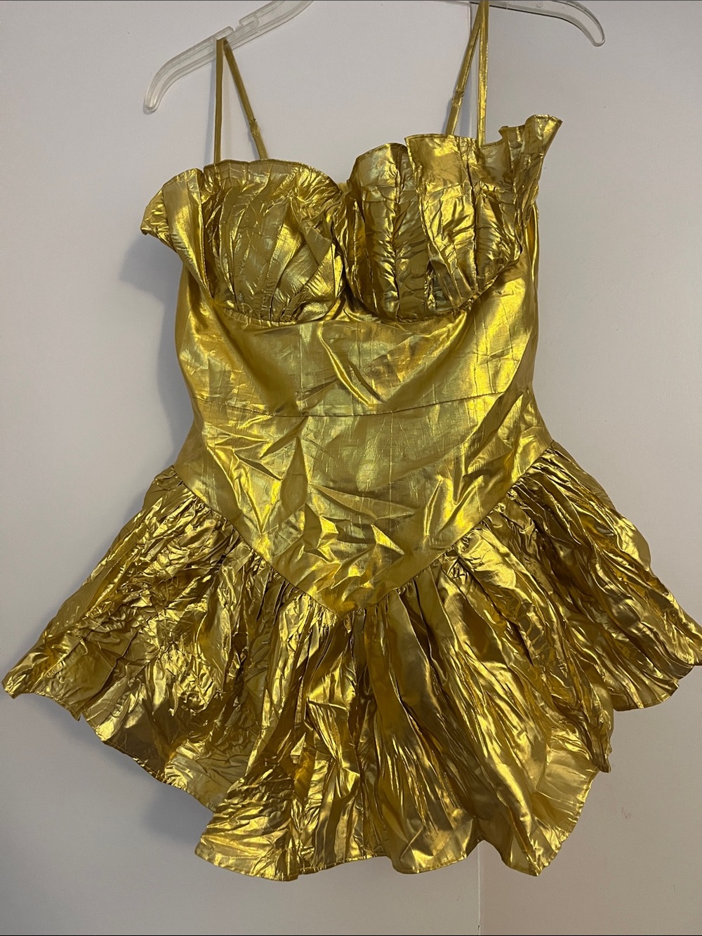 SHEIN Metallic Gold Ruffled Mini Dress